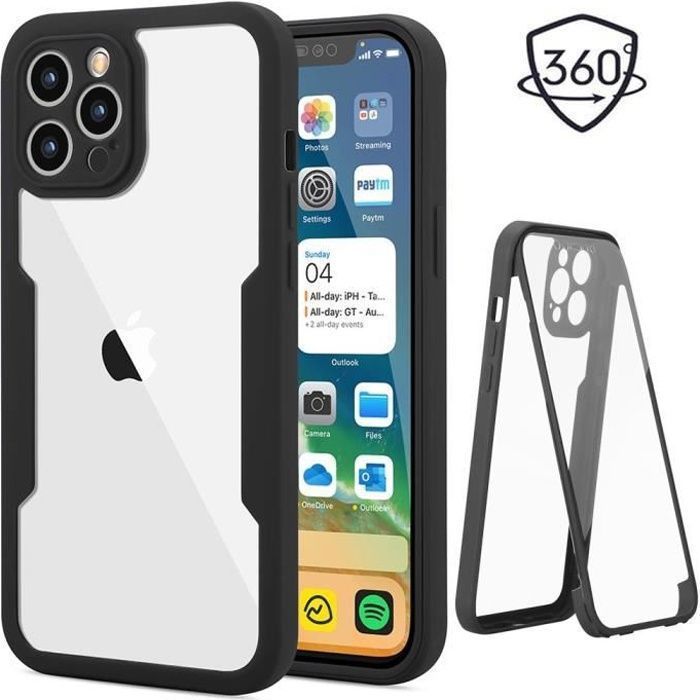 Coque de protection intégrale - PROSHOP - iPhone 12 Pro Max - TPU - 360° - Noir mat