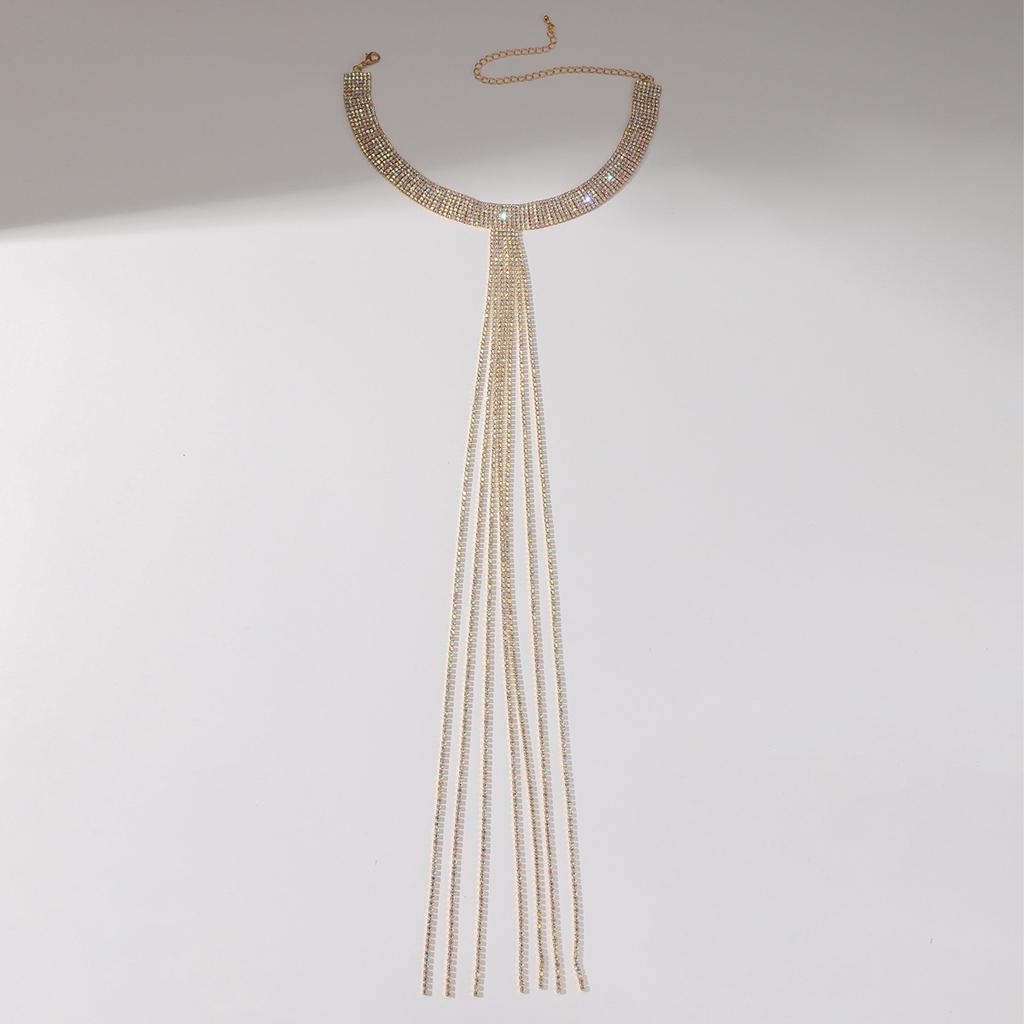 Premium super flash full diamond multi-layer fringed long necklace neck chain