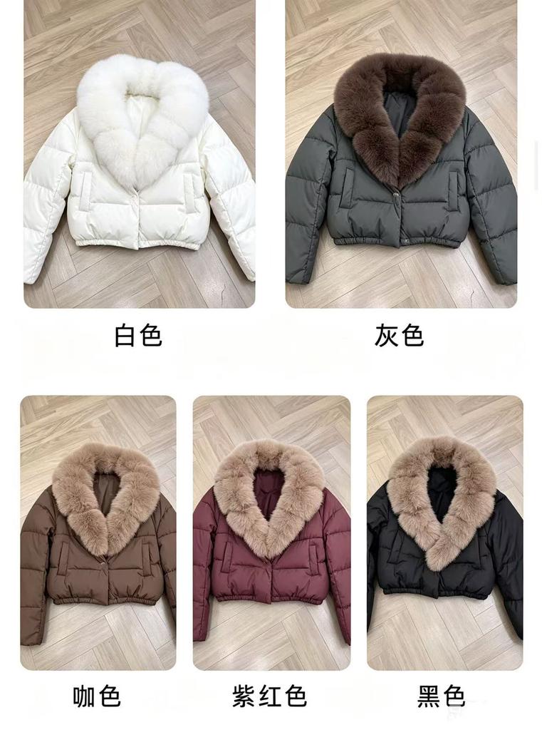 Spot winter new  short fashion warm down cotton clothes  foreign style European and American fur collar jacket women