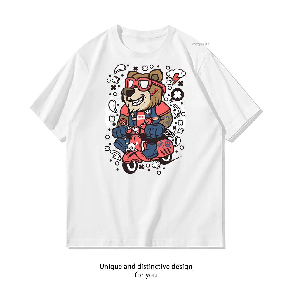 

Retro Bear Rider cotton T shirt Unisex Adult couple streetwealtops tee Short sleev Casual 4XL