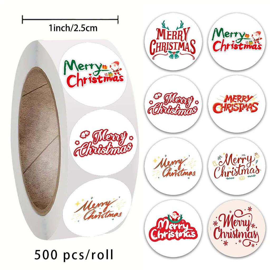 In-Stock Christmas Round Stickers - 500 Labels/Roll (2.5cm) for Gift Box Sealing