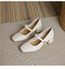 Genuine Leather Chunky Heel Mary Janes - Low-Cut, Soft Sole & Upper for Casual Wear in Spring & Autumn