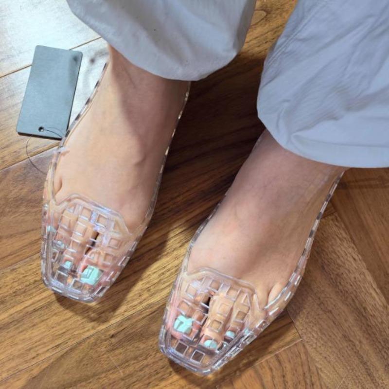 Women's Flat Bottom Sandals Korean Style Summer Beach Casual Slip-On Jelly Shoes All-Match for Diy Shoes Accessories