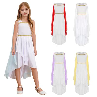 Costume Etereo per Bambine: Abito Toga Patchwork Svasato con Sciarpa, per Halloween a Tema Greco, Romano o Egiziano