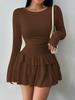 Elegant Patchwork Slim-Fit Waist-Cinching Lace Sleeve Women's Dress with Cake Skirt
