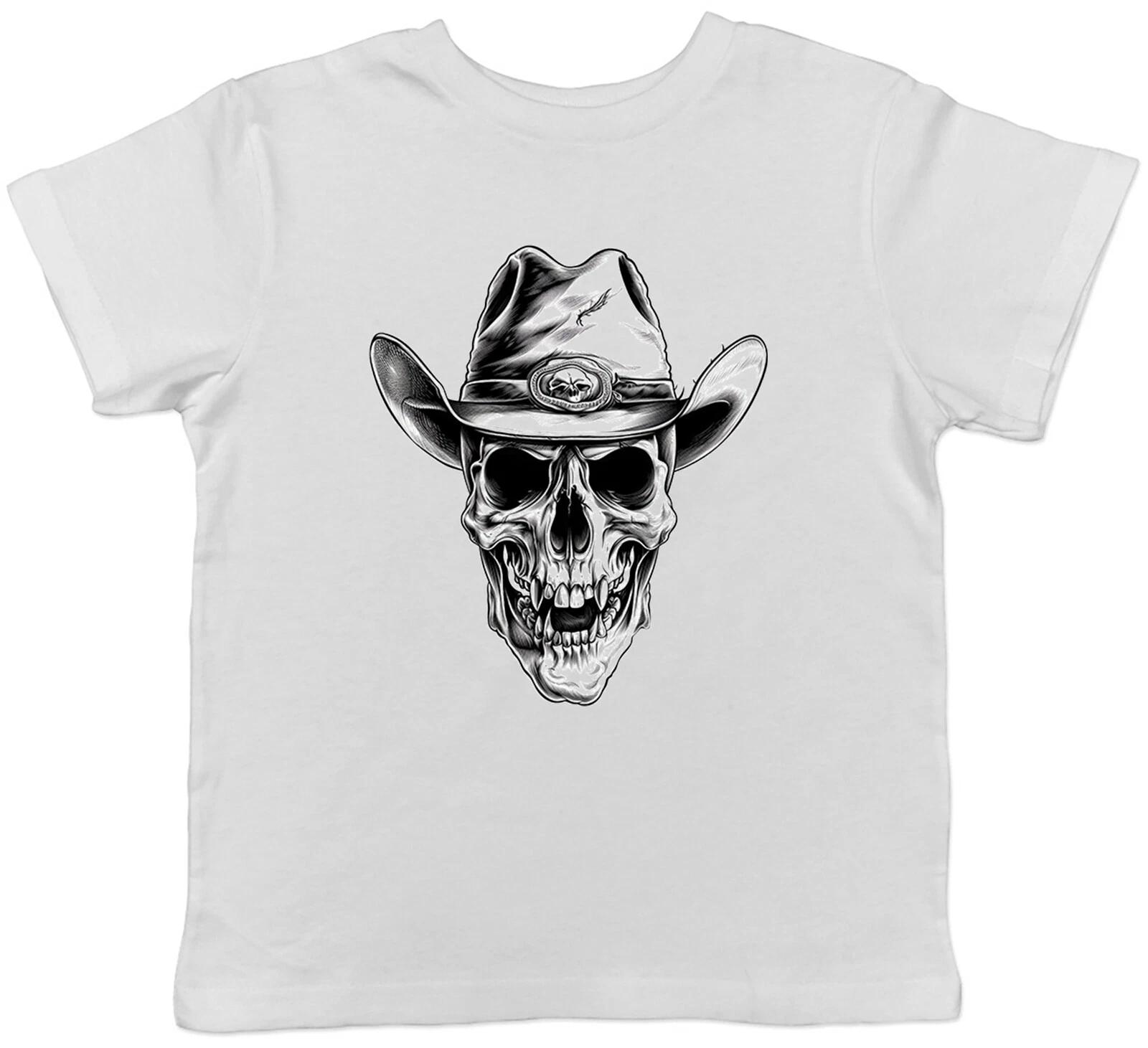 Cowboy Skull Head Kids T-Shirt Wild West Gothic Skeleton Childrens Boys Girls 140