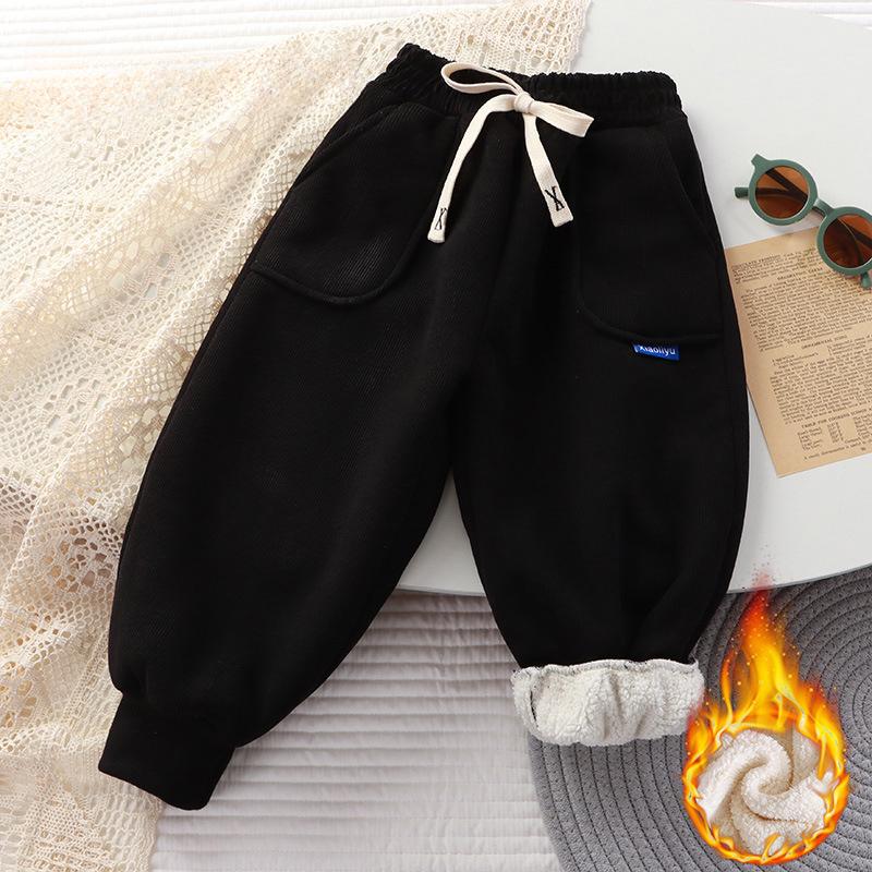 Boys and Girls Baby Plus Velvet Pants, Children's Sports Pants, Autumn and Winter Thick Casual Pants, Warm Outer Wear Trousers