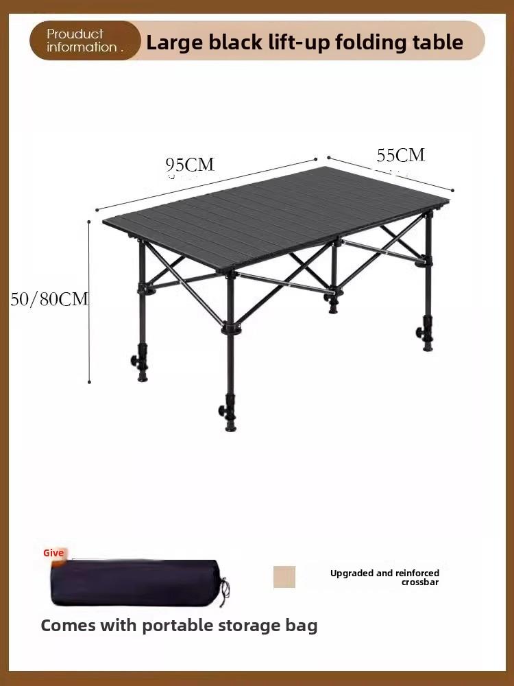 

High Carbon Steel Adjustable Folding Egg Roll Table Portable Height-Adjustable Table for Stall Picnic BBQ Outdoor Indoor Use