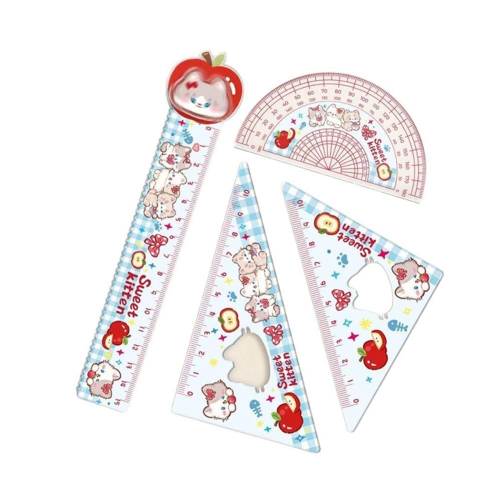 4pcs Acrylic Straight Ruler Measurement Drawing Stationery Set Square Protractor  School Office