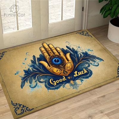 1pc Evil Eye Welcome Doormat Good Vibes Mat with Blue Golden Hand Floral Christmas Home Decor Gift Holiday Welcome Mat Good Mat