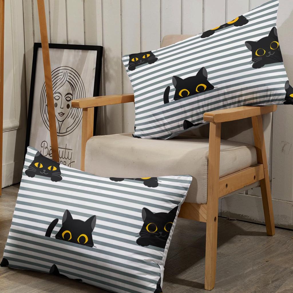 Striped Black Cat Pattern Bed Hat Three-Piece Digital Printing Bedding Bed Hat Three-Piece Set Children And Adults