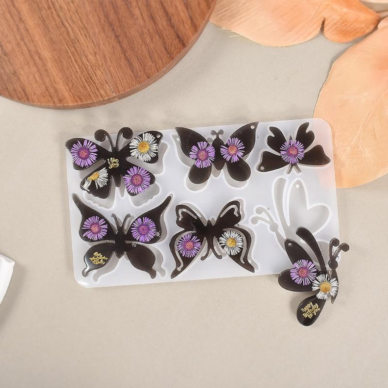Cute for Butterfly Resin Mold Silicone Keychain Mold Pendant Epoxy Casting Mould with Hole for DIY Crafts Jewelry Making