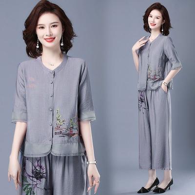 Costum retro în stil chinezesc de primăvară și vară pentru femei, de mărime mare