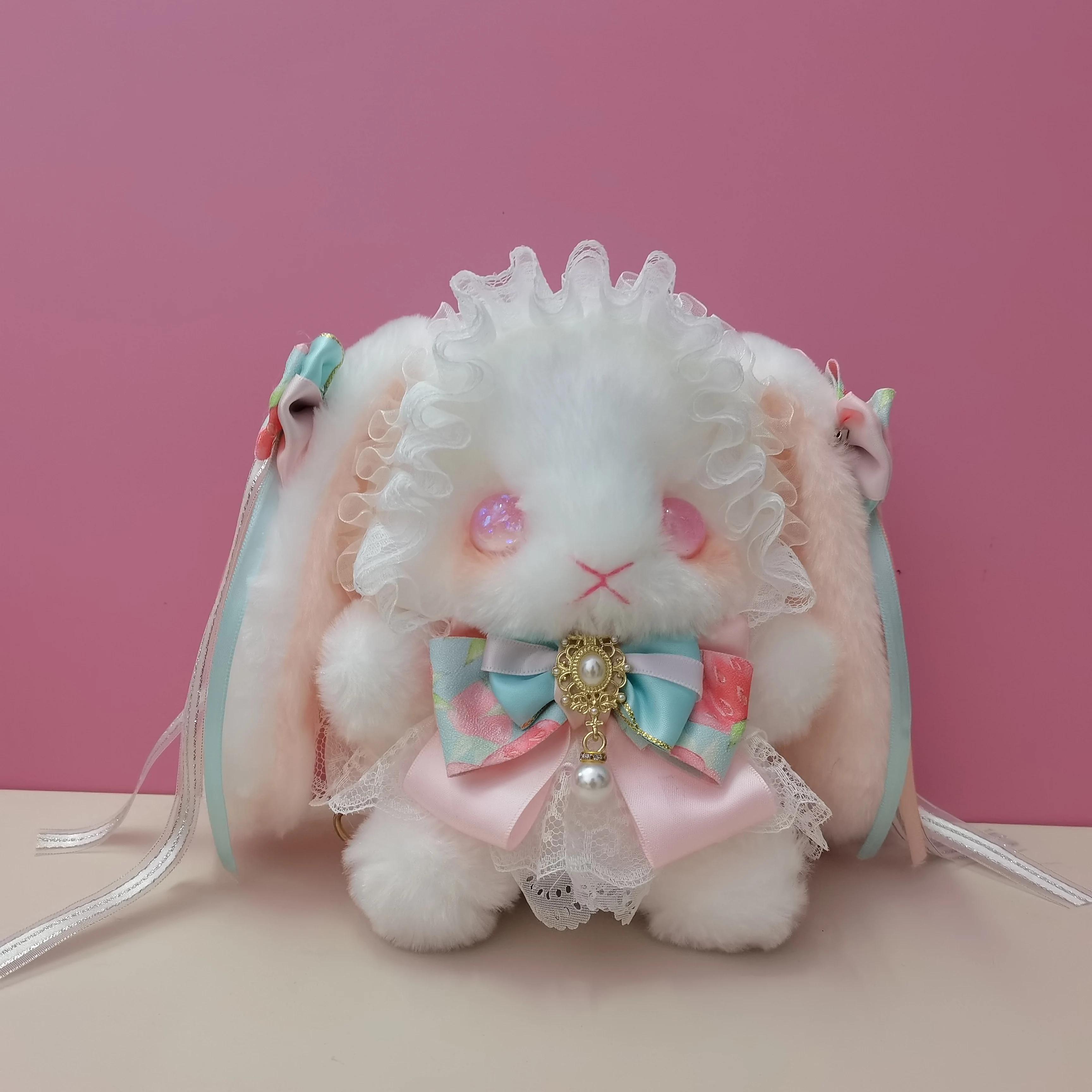 Cute Rabbit Bow Cartoon Crossbody Bag For Women Girls Fashionable Portable Small Square Shoulder Handbag With Doll