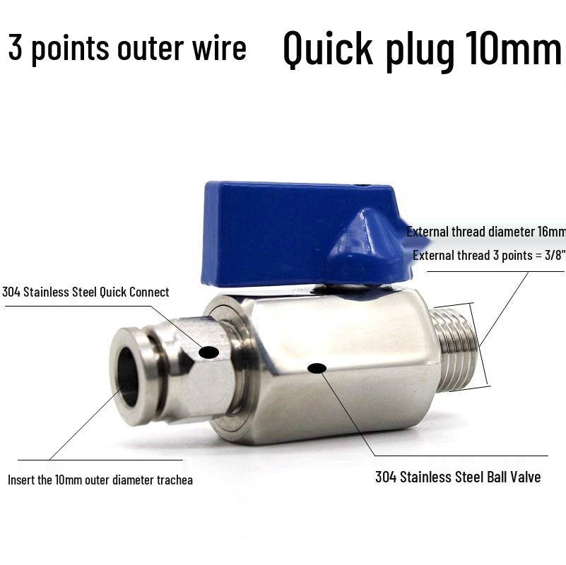 Pneumatic 304 Stainless Steel Ball Valve with Manual Male Thread Air Tube Connector