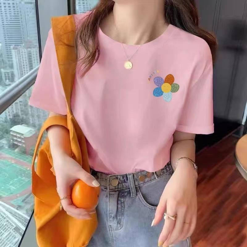 

White short-sleeved t-shirt women s 2025 summer new cotton love crew neck t-shirt couple top bottoming shirt women S