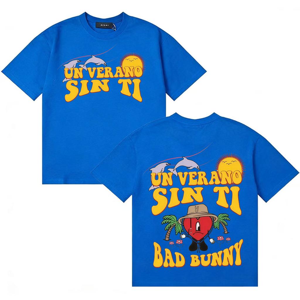 Bad Bunny UN VERANO SIN TI Classic Graphic Unisex T Shirt Unisex Hip Hop T Shirts Album Double Sided Print ONeck Short Sleeve Tee