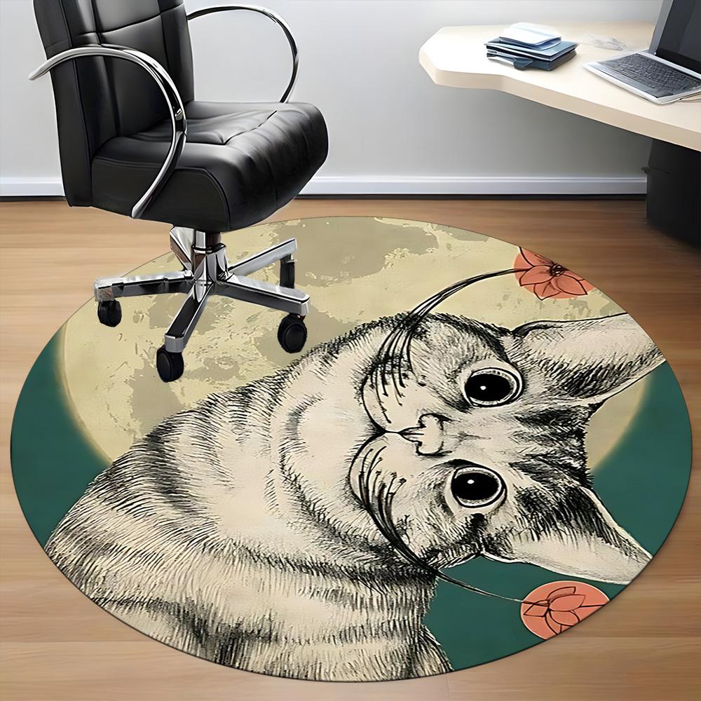 1PC Moonlit Whiskers Office Round Area Rug, Mat Suitable ForOffice, Under Office Chairs Bedroom Living Room Home Decor, Room Deco