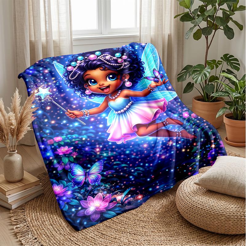 Fairy with Butterfly and Heart Theme Blanket Lightweight Warm Flannel Blanket Decorative Throw Blanket for Home Decoration