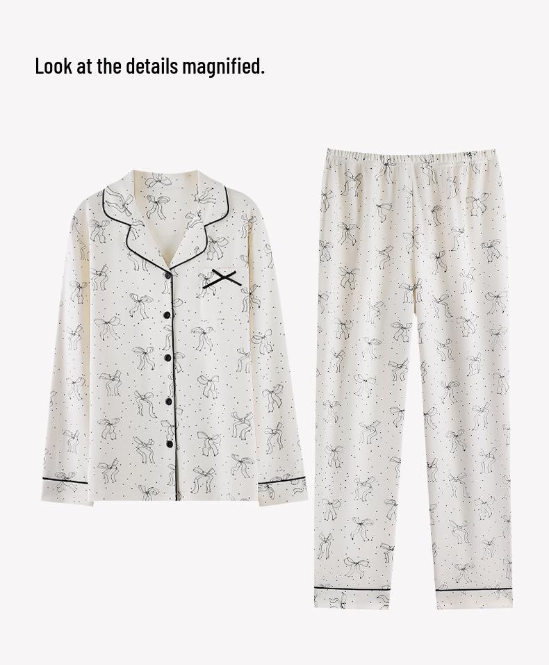 Women's Pure Cotton Long Sleeve Pajama Set - Casual Two-Piece with Simple Print for Home or Outwear