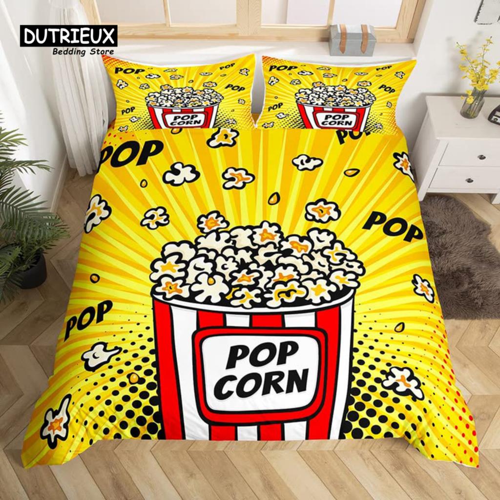 Husă de plapumă Movie Time Set de lenjerie de pat cu tematică Cinematograf Poster de cinema Husă de plapumă Microfibră Popcorn Gustări de film Cuvertură