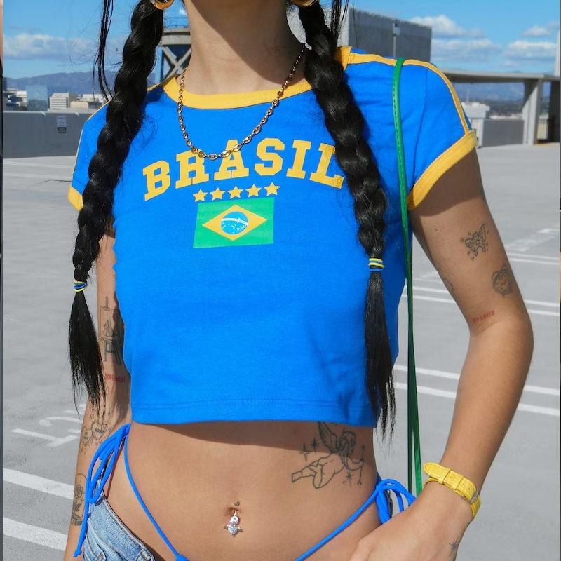 Short Slim Letters Europe And The United States Tops Y2K Women's Summer Models T-shirt Navel Sexy Clothing