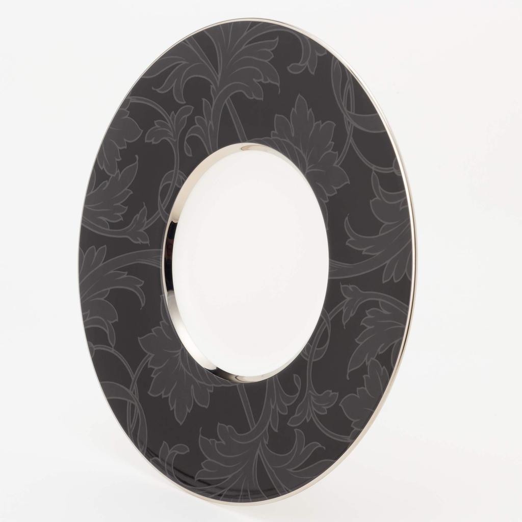 NARUMI Plate, Black Arabesque Design, 27cm, Black, Stylish, Wide Rim, Made In Japan, 50936-5415