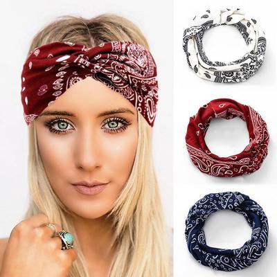 Stirnbänder mit Cashew-Blumendruck für Frauen und Mädchen, afrikanisches Boho-Baumwoll-Haarband, dehnbar, geknotet, Turban-Kopfbedeckung, Haar-Accessoires