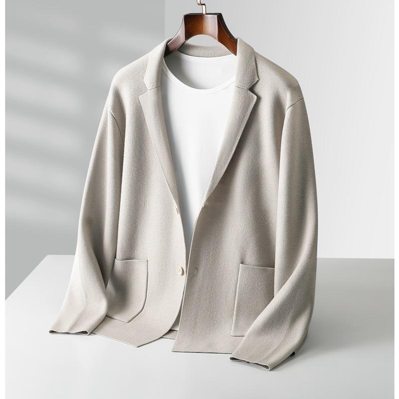 Cardigan Men's Spring And Autumn High-End Outerwear Sweater Casual Small Suit Jacket Olive Collar Sweater