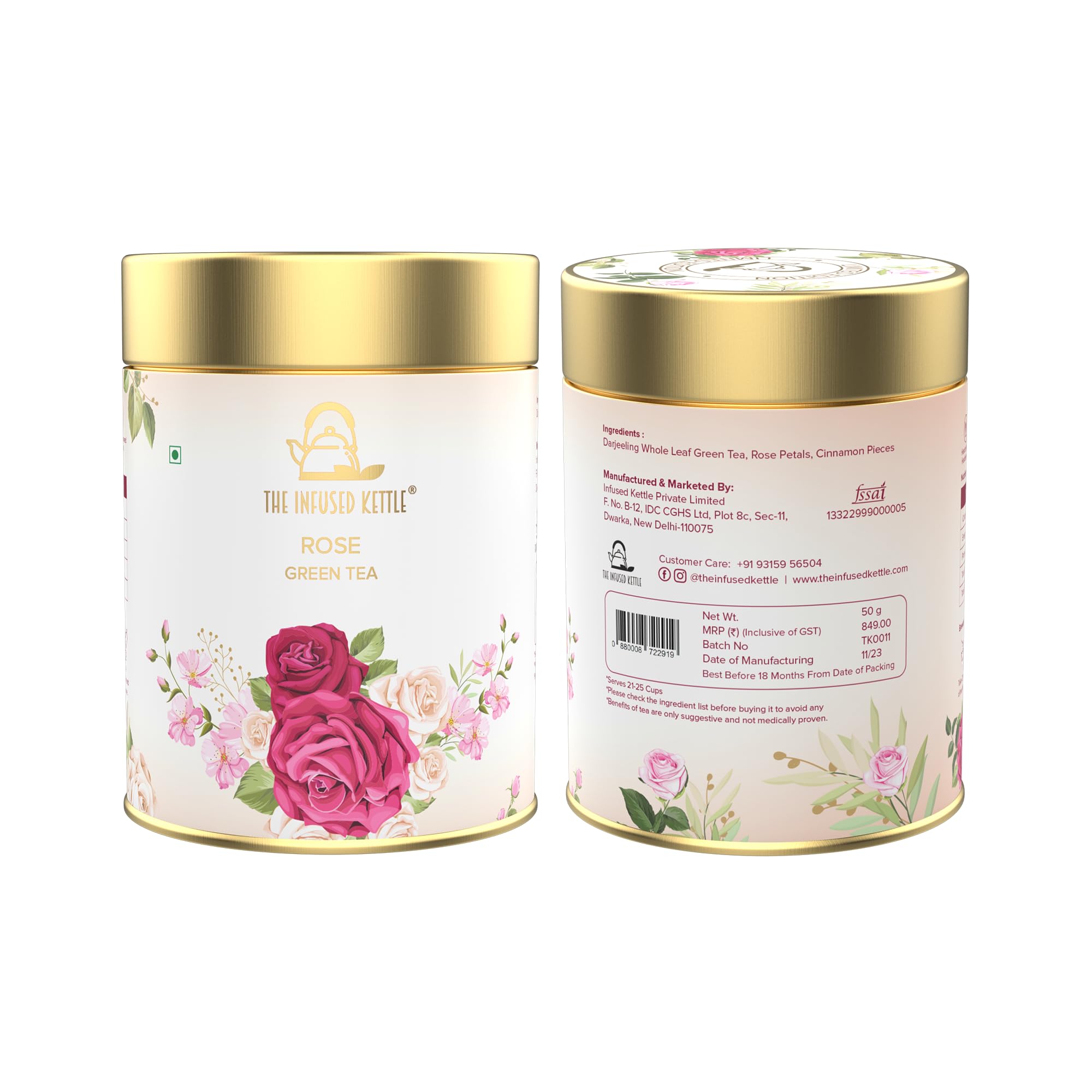 

The Infused Kettle Premium Rose Green Tea, Darjeeling Whole Leaf Tea with Rose Petals & Cinnamon, Low Caffeine Chai, 50g | 22 Cups