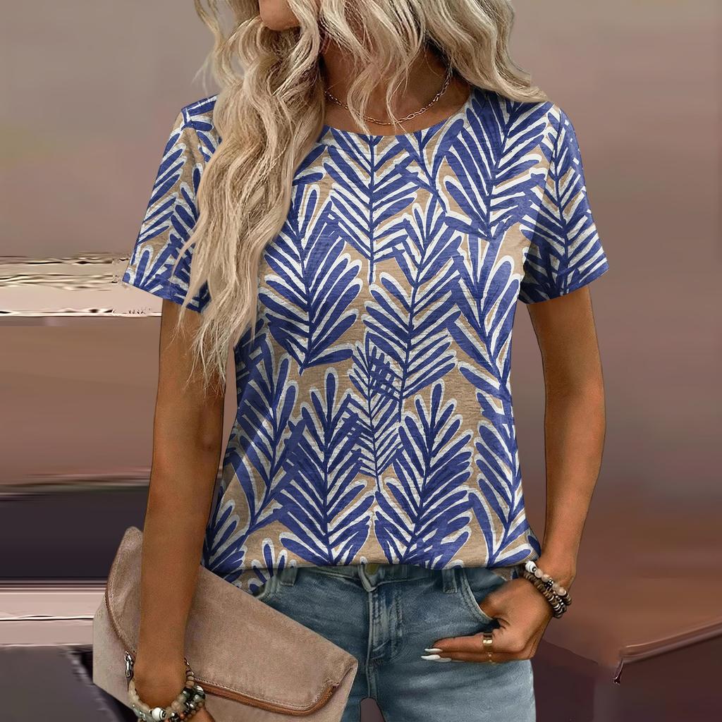 Damen Mode Lässiges Bedrucktes T-Shirt mit Lockerer Passform