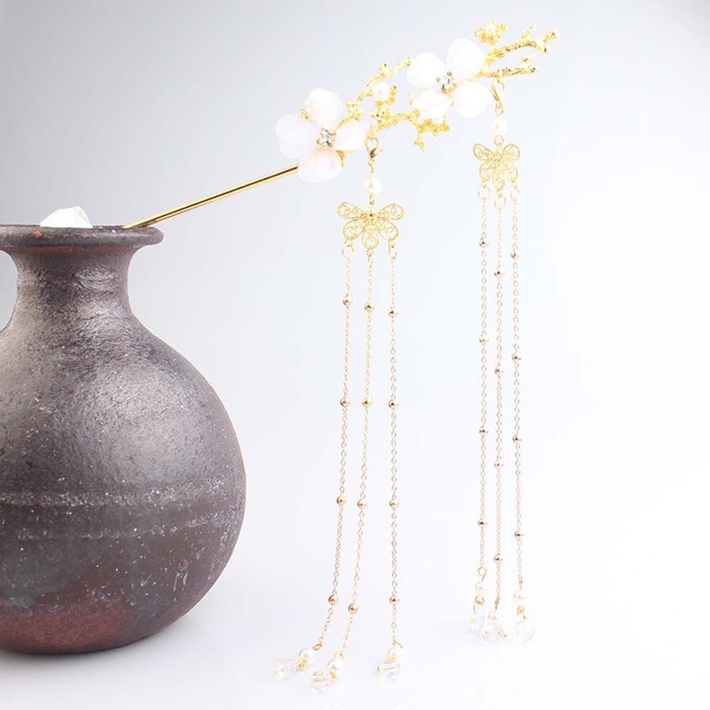 Blossom Branch Butterfly Pearl Hanfu Hair Accessories Flower Hair Sticks Tassel Hairpin Hair Fork