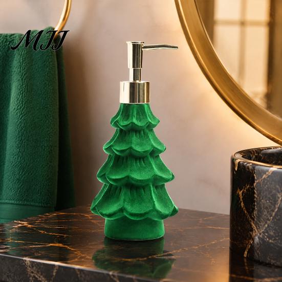 Bathroom Organizers And Storage Christmas Tree Soap Dispenser, Flocking Effect Refillable Lotion Reusable Liquid Bottle Pump Bottle, Dispenser