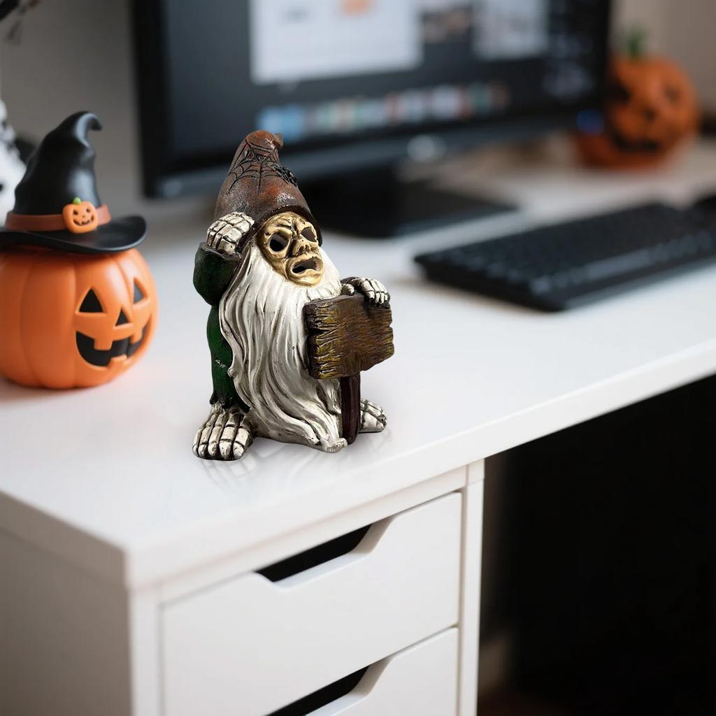 Funny Horror Resin Gnome Figurine - Halloween Decorations Indoor/Outdoor, Spooky Garden Gnomes Decor For Yard, Goth Home Decor & Horror Movie Gift