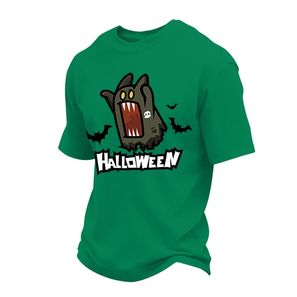 Men's Short Sleeve Round Neck T-Shirt with Halloween Print and Letter Pattern