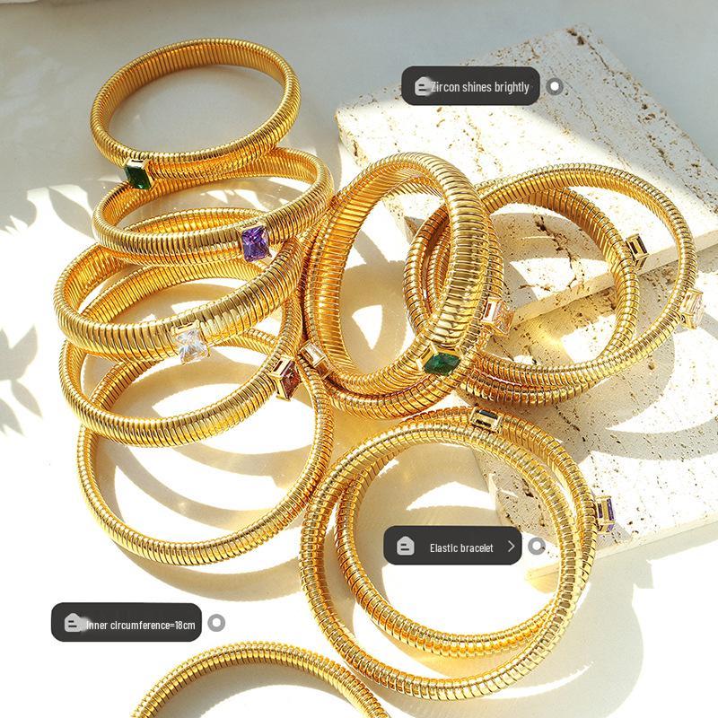 Elegant Gold-Plated Zircon Elastic Bangle: Korean-European Style Women's Jewelry