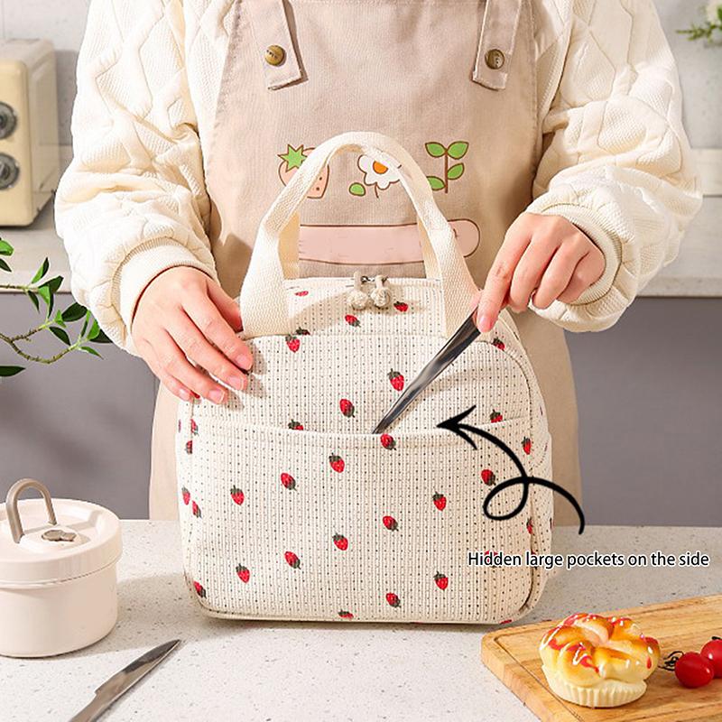 1Pieces Corduroy Lunch Bag Thermal Insulation Lunch Box Storage Handbag Multifunctional Kids School Cooler Bag Outdoor Tableware