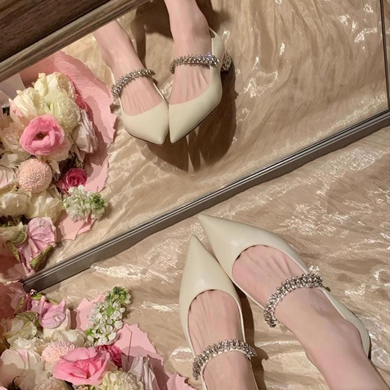 Women's Shoes Elegant Little Pointy Sparkly Diamond with All-in-one Leopard Print Pumps Chunky Heels Mary Jane