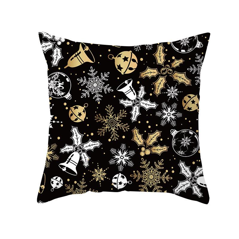 Christmas Pillow Case Black Gold Series Wish Peach Skin Printed Home Pillow Sofa Cushion