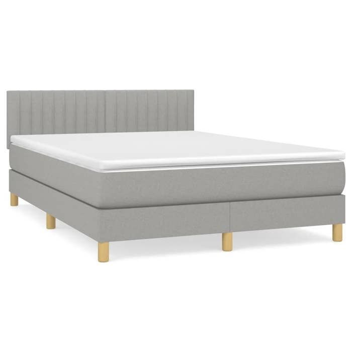 Exclusive House - Slatted Bed Base with Mattress Light Grey 140x190cm Fabric