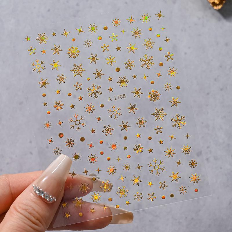 1Sheet Christmas Decorations 2026 New Year Nail Stickers Press On Nails Laser Snowflake Snowman Christmas Tree 3D Nail Decal