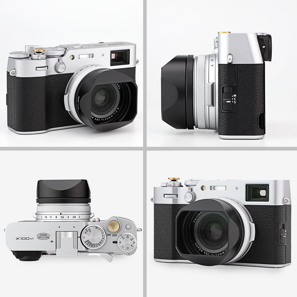 Haoge LH-X54B Square Metal Lens Hood with 49mm Adapter Ring for Fujifilm X100VI Camera, Black