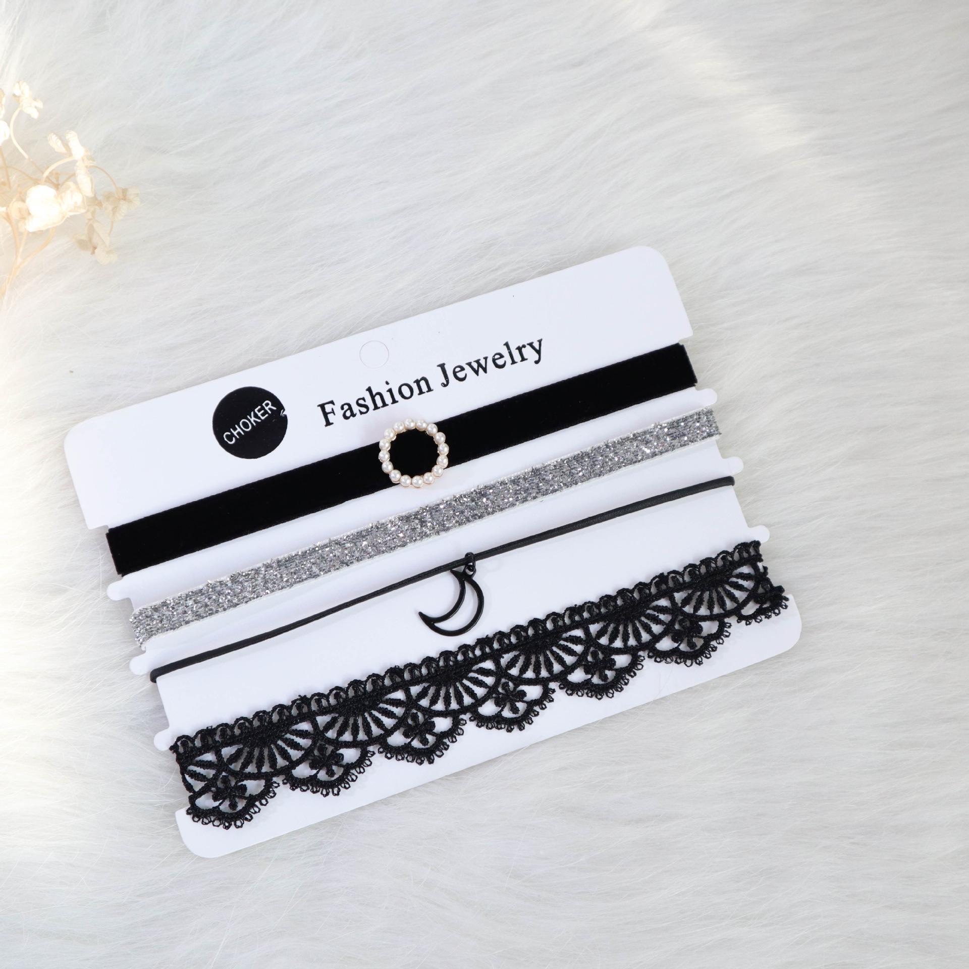 

Европейский и американский стиль Сексуальный кружевной чокер и набор ожерелий-цепочек для ключиц (4 шт)