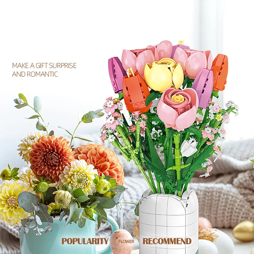 KNEW BUILT DIY Everlasting Flower Bouquet Building Block Toy-Endless Creativity in AssemblingGirls' FavoriteSpace Adornment