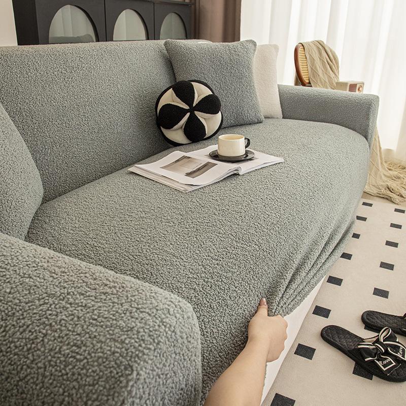 Thickened plush all - encompassing sofa cover with elasticity for lazy sofas provides protection from cat scratches and dust