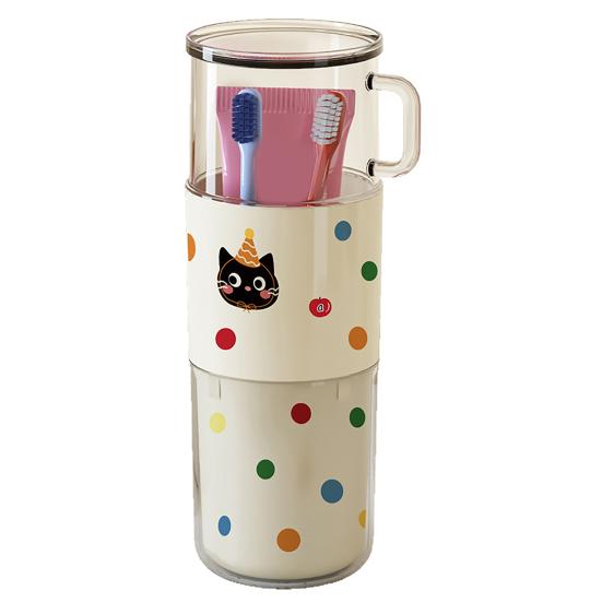 

Wash Cup Portable with Dopamine Polka Dots Printed Toilet Cup 3-in-1 Mouthwash Cup Toothbrush Storage Holder for Travel белый