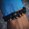Vintage Schwarzes Mattes Armband Zirkon Krone Diamant Kugel Würfel Löwenkopf Perlenarmband Set