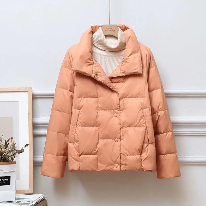 Giacca Imbottita Leggera Autunno Inverno Donna Casual Collo a Revers Collo Alto Giacca Corta a Pasticcino