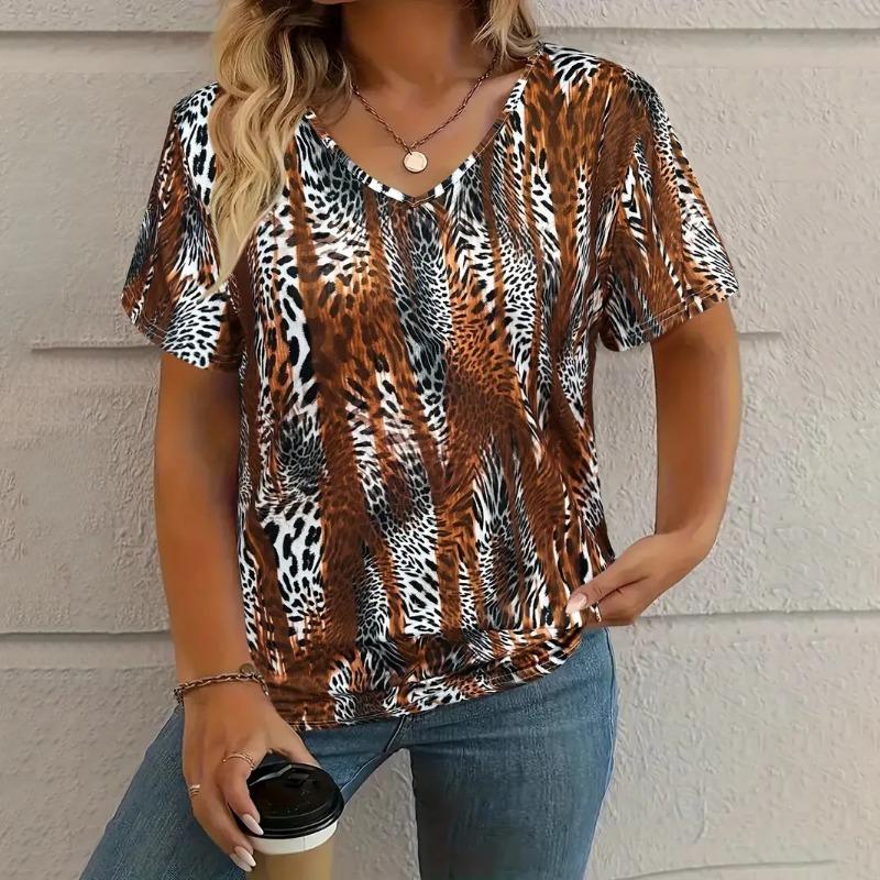 Vintage Women‘S T-Shirt Graphic Print Summer Casual V-Neck Short Sleeve T Shirts Fashion Female Outdoor Plus Size