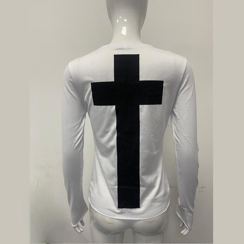Long sleeved shirt with letter print on both sides in Europe and America